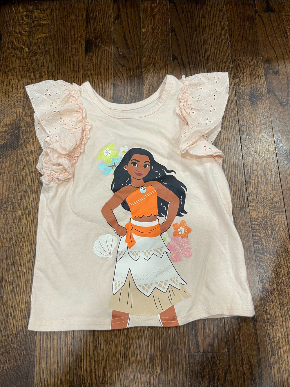 Disney Girls Peach Moana Graphic Flutter Sleeve Top size 6X